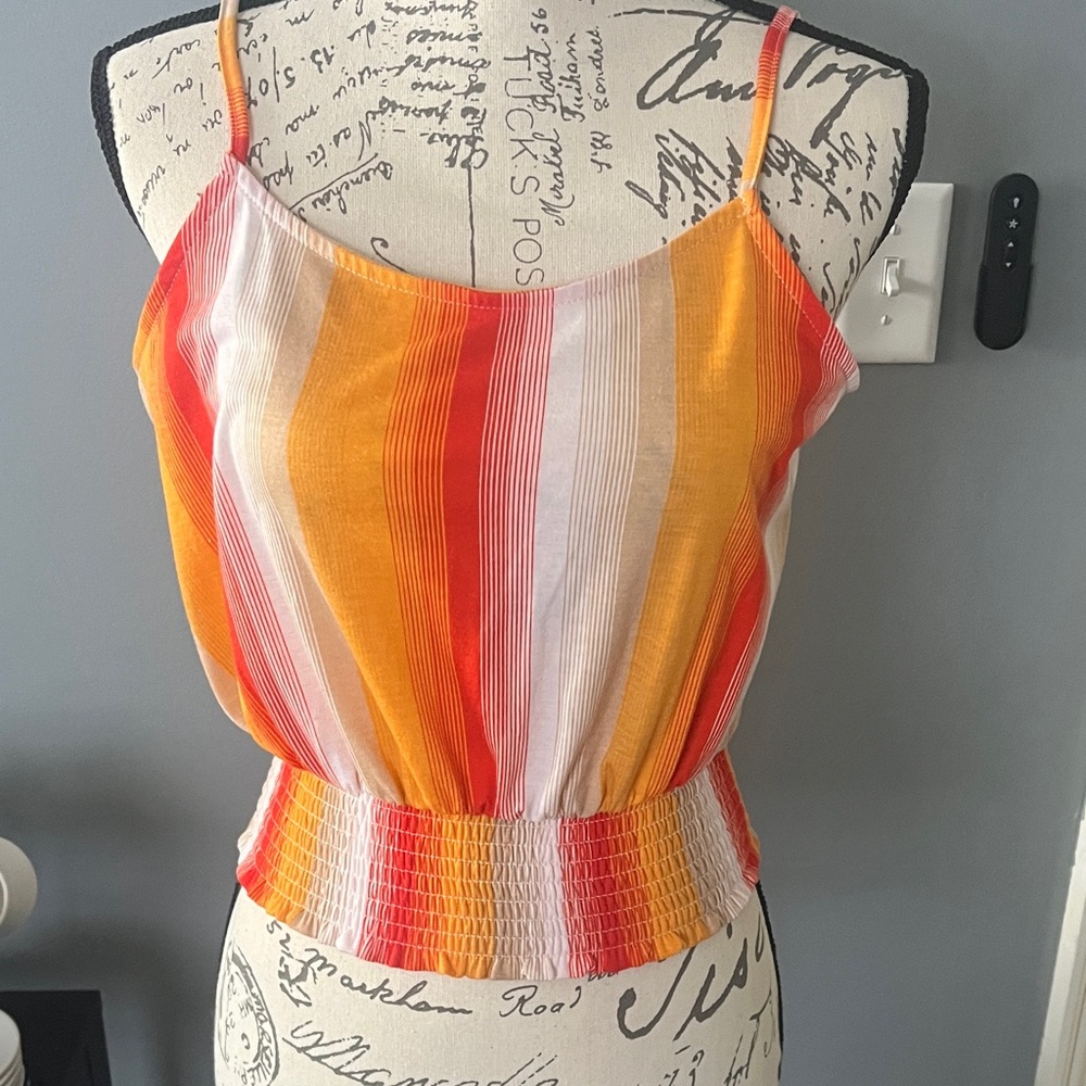 Love, Fire Small Striped Orange and White Women's Top, elastic hem